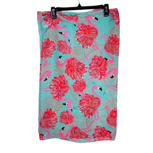 Flamingo Print Cowl Scarf Polyester Ocean Green Pink Peach Color 26”x36.5” - Picture 4 of 6